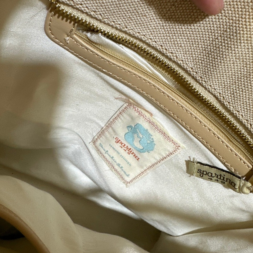 Spartina 449 Floral Embroidered Linen Tote Bag Tan Tassel Charm - Picture 6 of 6